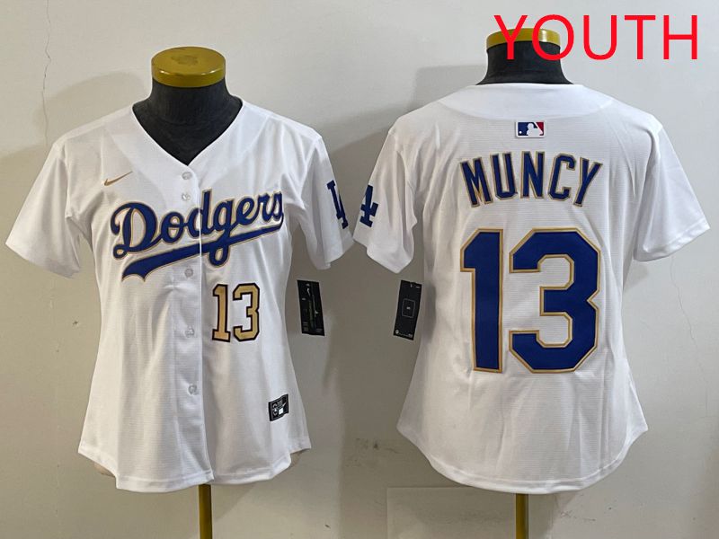 Youth Los Angeles Dodgers #13 Muncy White Gold Game 2025 Nike MLB Jersey style 10->youth mlb jersey->Youth Jersey